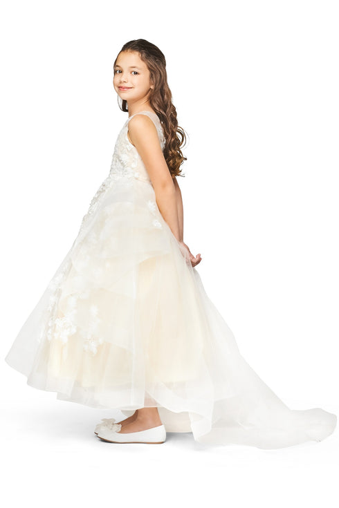Girls Multi Color Lace Applique Sequin Train Tail Flower Girl Dress 2-16 - SophiasStyle.com
